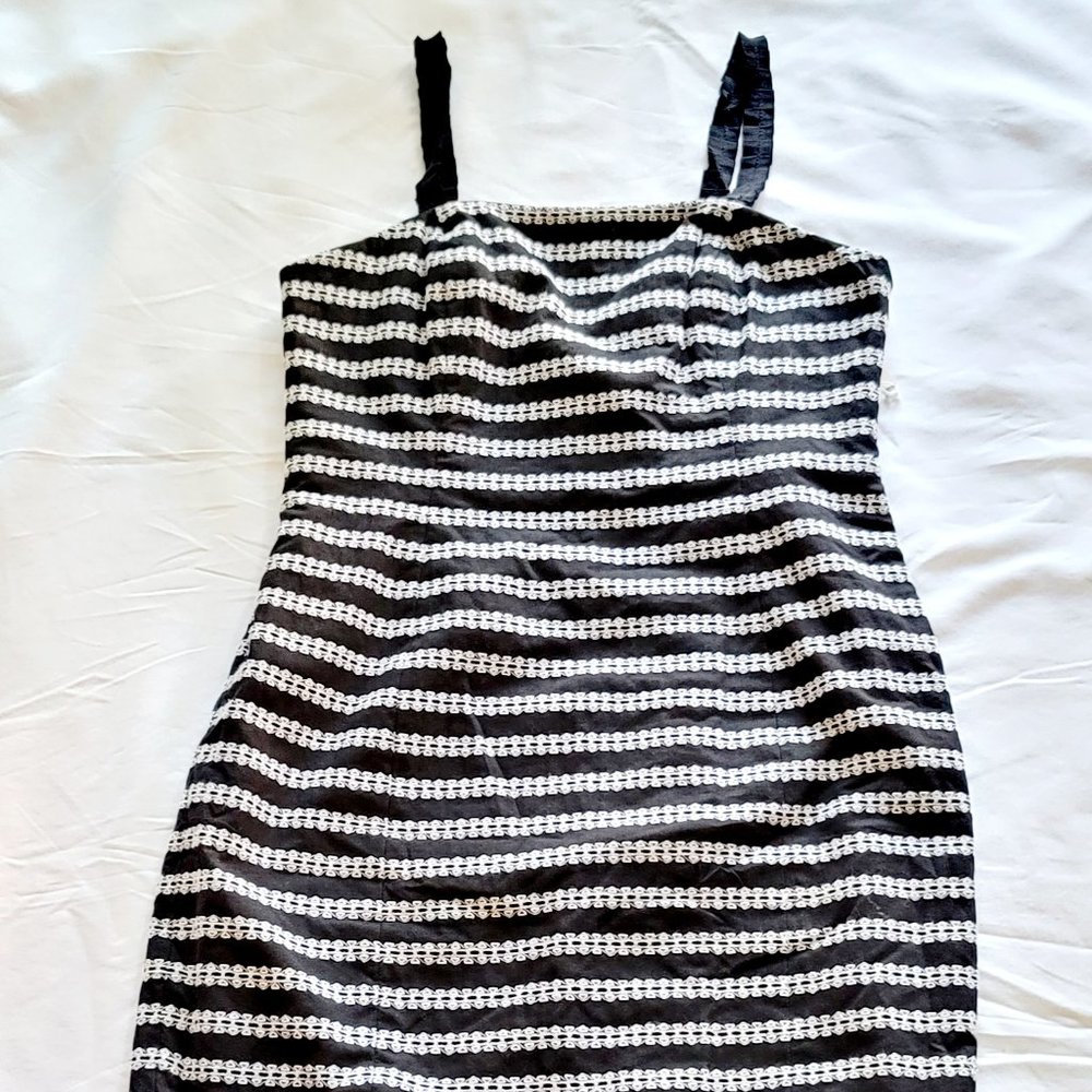 Worth Womens Black White Midi Abstract Print Spaghetti Strap Dress 6 NEW